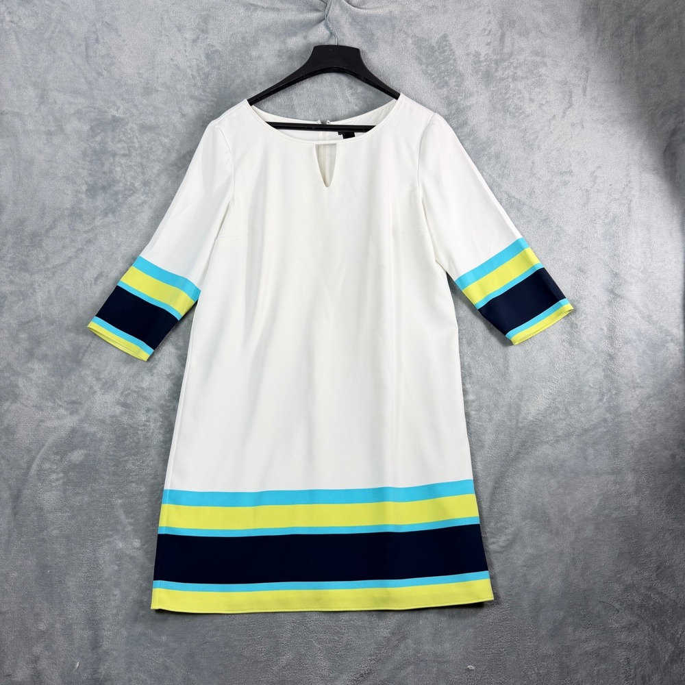 Ann Taylor Womens 16 White Colorblock Shift Dress Blue Yellow Office Siren